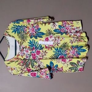 Time and Tru Lemon Lime Floral Scoop Neck Tee 2X (20) NWT